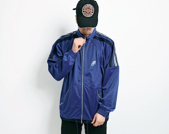 ASICS 90s retro sport jacket blue colour | Tracksuit top vintage 00s track jacket for men | Old School sportswear active wear | Large L size