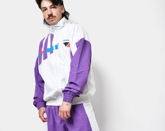 REEBOK vintage tracksuit set white purple colour | Old School 90s wind shell suit top bottom | 80s active sports wear | XL size