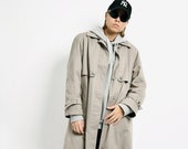 90s vintage detective trench coat women 39 s beige Oversized classic retro 80s duster mac casual outerwear long raincoat Medium M 38 size