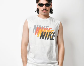 NIKE white tank top | Sports sleeveless shirt vest | Y2K 2000s 00s men's lightweight t-shirt | Size Large L