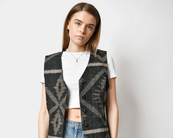 Vintage women's wool vest in grey colour | Retro sleeveless western jacket gilet | 80s 90s boho hipster vest | Medium M size