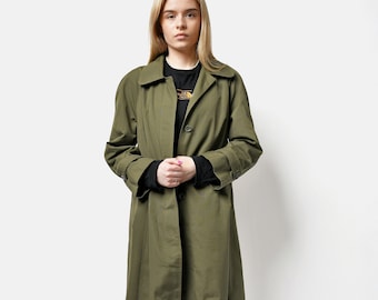 Classic vintage 90s green trench coat | Detective fall spring retro 80s casual outerwear long rain jacket women | Small S size