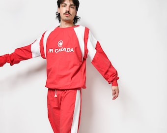 Vintage sweatsuit set red with Canadian Airline Air Canada logo print | 80s 90s sport loungewear | Old School retro tracksuit men | Large L