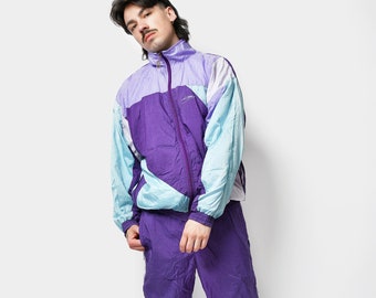 Vintage 90s purple colour shell suit men's | Retro Old School sports full tracksuit set | 80s nylon windbreaker wind suit for men | Large L