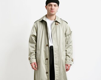 trench-coat détective vintage des années 90 pour hommes couleur beige | Automne printemps classique vintage rétro des années 80 duster mac manteau de pluie long vêtements d'extérieur décontractés | L/XL