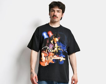 Santana vintage music t-shirt unisex | Deadstock black printed graphic cotton t-shirt | 80s 90s era music artist single stitch tees | XL
