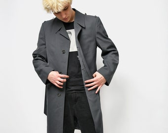 Vintage military army trench coat dark grey | Spring mackintosh classic retro detective overcoat long belted coat unisex | M size