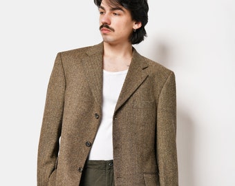Vintage 80s blazer brown mens jacket | Preppy unisex 90s fashion retro classic casual wool sport coat | S/M size