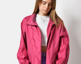 90s vintage windbreaker jacket pink/red women | Lightweight 80s retro sport athletic shell suit top jumper | Medium/Large size