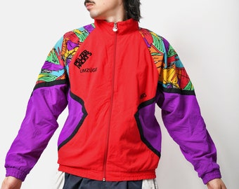 Vintage 90s Asics windbreaker lightweight shell jacket multi coloured | Men's full zip rave sports running 80s fashion wind jacket | Small S