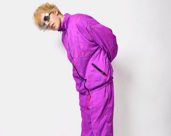 Vintage 90s men's tracksuit set in purple colour | Old School 80s rave retro nylon windbreaker full wind shell suit | Medium M size