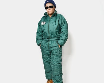 90s vintage winter warm ski suit for women or kids green | Retro ski one piece overall jumpsuit bodysuit snowboarding snow suit | XS/S size