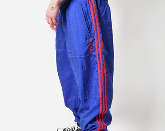 pantalon ADIDAS Originals vintage bleu | Pantalon coupe-vent rave festival Old School des années 80 et 90, pantalon de jogging en nylon pour homme | Taille XXL 2X