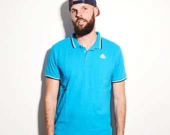 KAPPA 90s sports vintage polo shirt in blue colour | Retro casual classic shirt unisex: mens & womens top | Size - Small S