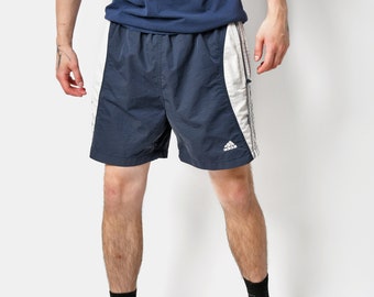 Short ADIDAS pour homme en bleu marine | rétro vintage des années 90 de l'an 2000 en cours d'exécution short de sport gym formation | Shorty de bain plage vacances d'été | Taille XL