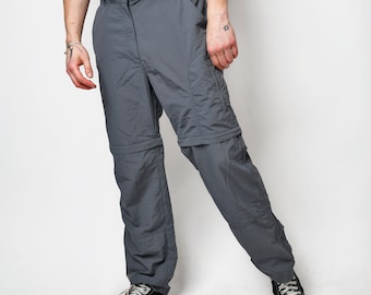 Vintage hiking pants/shorts grey for men | Multi pocket cargo shell trousers men&#39;s | Trekking shorts zip off pants | Medium M size
