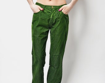 Trussardi Jeans vintage corduroy green trousers for women | Y2K 00s straight fit deadstock pants women&#39;s | Medium M (29 IT) size