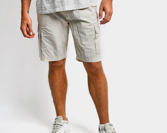 Pantalones cortos vintage multibolsillos color beige para hombre / Pantalones cortos estilo cargo para senderismo y campamento turístico / Pantalones cortos clásicos de algodón para vacaciones de verano Y2K grandes