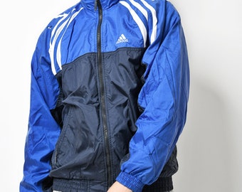 Vintage ADIDAS sports navy blue jacket | Mens 90s swag hipster tracksuit top | Windbreaker shell jogging running retro track jacket | Small