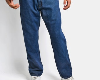 Grote maat vintage herenjeans | Donkerblauwe gewassen jeans uit de jaren 90 | Retro jaren 80 hiphop relaxte losvallende baggy jeans | Maat - 42/32