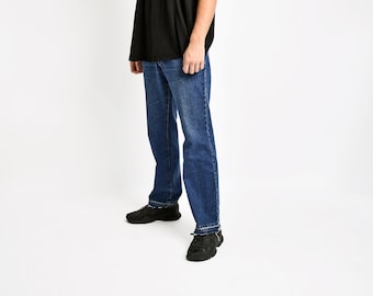 LEE vintage men&#39;s jeans | Retro straight regular fit jeans | 90s Y2K dark blue washed denim pants for men | W34 L34 L size