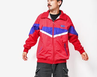 SWIX vintage windbreaker red men's | 90s 80s sport tracksuit top track jacket full zip up | Athletic active clothing for men | Large L size
