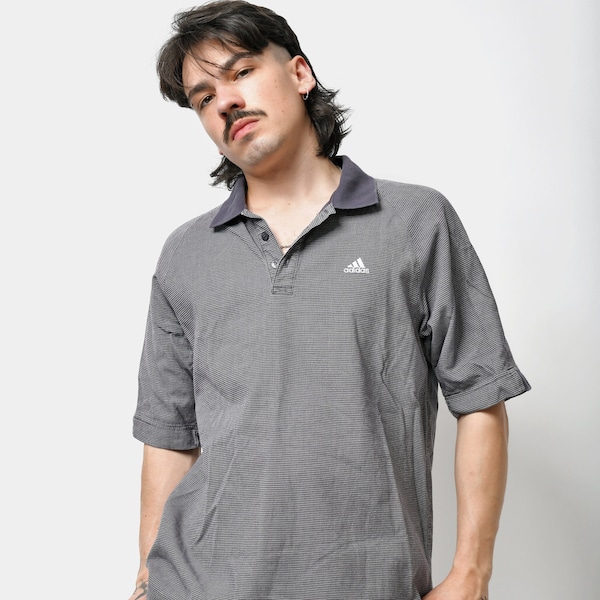 Polo ADIDAS vintage gris | Haut classique des années 2000 des années 90, chemise décontractée pour les vacances d'été rétro streetwear | Taille - Grand L