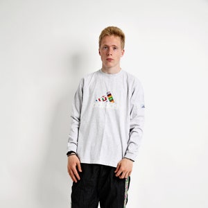 Chemise vintage à manches longues ADIDAS Gris Homme | Sweat-shirt de sport à encolure ras du cou de sport léger athlétique des années 90 | Vêtements de sport streetwear des années 80 | G