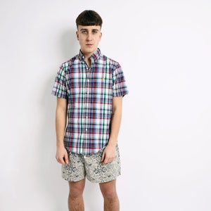 Ralph Lauren short sleeve shirt multi | Vintage checked button up shirt men&#39;s | 90s retro casual collar shirt | Boyfriend gift | Small S