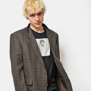 Vintage 80s wool blazer multi coloured brown men's | Plaid checkered preppy sport coat | 90s fashion retro classic casual jacket | Medium M