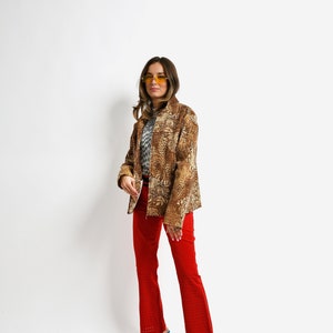 Vintage Y2K leopard print jacket in brown colour | 2000s style casual ladies blazer zip up jacket for women | L/XL size