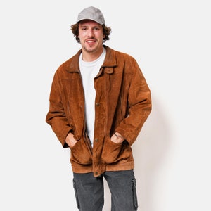 Blouson en cuir marron des années 80 | Manteau d'extérieur style western rétro des années 90 | Native veste boho hippie hipster homme | Petite taille S