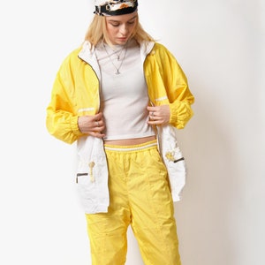 Vintage 80s tracksuit set in yellow white women&#39;s | Old School retro sport track suit | 90s streetwear full wind suit shell suit | M/L size