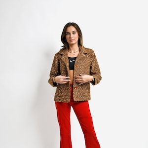 Vintage 80s blazer brown jacket for women | Preppy smart dress 90s retro classic casual warm jacket with shoulder pads women&#39;s | Small size