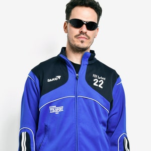 Vintage sports jacket men blue colour | 90&#39;s style retro full zip sweat top track jacket | Old School Y2K 00s active jumper | Medium M size