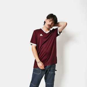 Y2K ADIDAS v-neck sports shirt for men in maroon red colour.