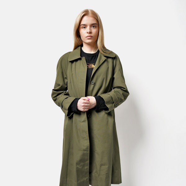 Trench vert classique des années 90 | Détective automne printemps rétro années 80 vêtements d'extérieur décontractés longue veste de pluie femmes | Petite taille S