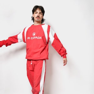 Vintage sweatsuit set red with Canadian Airline Air Canada logo print 80s 90s sport loungewear Old School retro tracksuit men Large L image 1