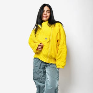 Vintage ski jacket by Etirel in yellow colour for women | Full zip oversized snow skiing coat | 80s 90s padded windbreaker bomber | M size