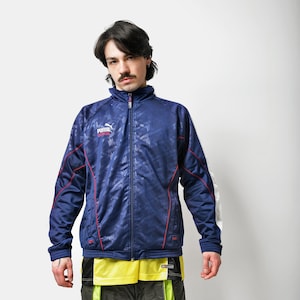 Vintage PUMA 90s sport track jacket navy blue colour | Men&#39;s Old School retro 80s active full zip tracksuit top track jumper | Medium M size