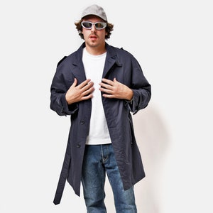Vintage overcoat navy blue colour men | Spring fall classic retro 80s 90s mac duster casual trench coat outerwear long raincoat | Medium M