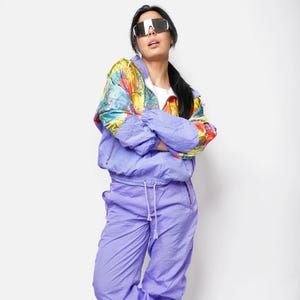 Vintage 80s purple tracksuit set women | Festival retro windbreaker shell suit ladies | 90s athletic active sportswear for her | Medium size