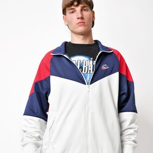 NIKE Old School track jacket multi colour block (white blue red) for men | Vintage 90s 80s retro sport tracksuit top jacket | Large L size