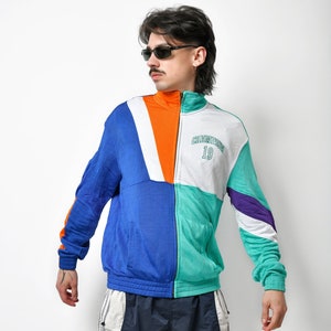 90s style CHAMPION jacket multi colour block men's Full zip up tracksuit top track sport rave bold vibrant jacket Medium M size image 1