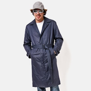 Vintage overcoat navy blue colour men | Spring fall classic retro 80s 90s mac duster casual trench coat outerwear long raincoat | Small S