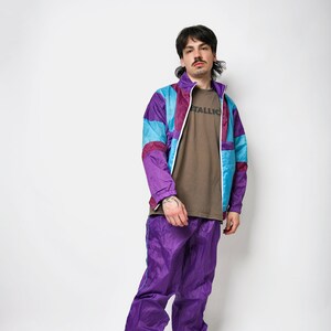 Vintage 90s Tracksuit Set Mens Purple Blue Multi Colour Block
