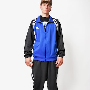 ADIDAS vintage tracksuit for men black blue | Retro Old School 00s football soccer sports track suit set | Y2K active athletic sweat suit L