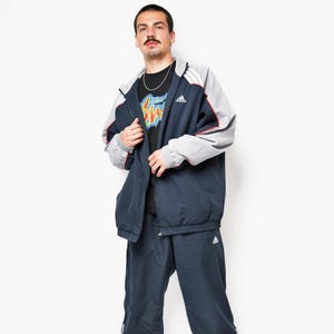 ADIDAS 90s vintage sport tracksuit navy dark blue grey colour for men | Old School Y2K wind shell suit set sports wear | XL extra large size