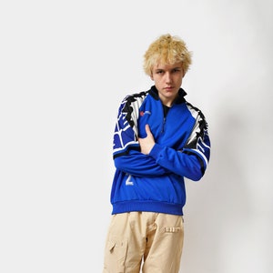 Vintage 1/4 zip track jacket blue colour | Athletic active sports warm up training soccer football sweat jacket pullover for men | Medium M