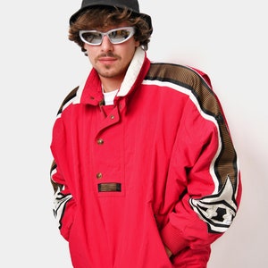 Vintage Bogner winter ski jacket red | 90s 80s rare bomber shell coat | Half 1/2 zip windbreaker pullover men&#39;s | XL size